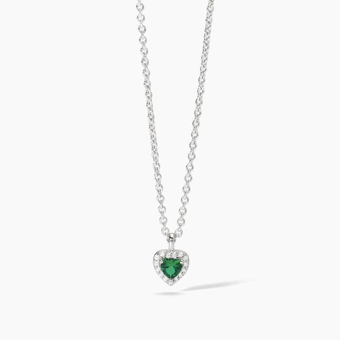 Girocollo in argento con smeraldo sintetico a forma di cuore LOVE AFFAIR