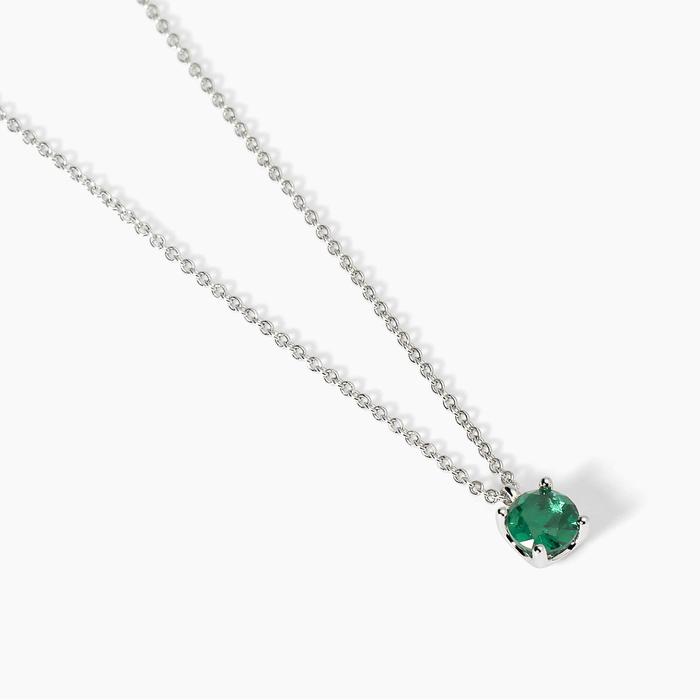 Collier ras du cou en argent et émeraude synthétique brillante