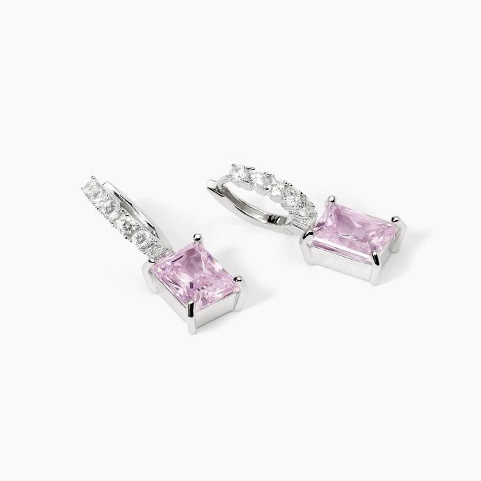 Boucles d'oreilles créoles en zircone rose taille princesse INFINITE DESIRE