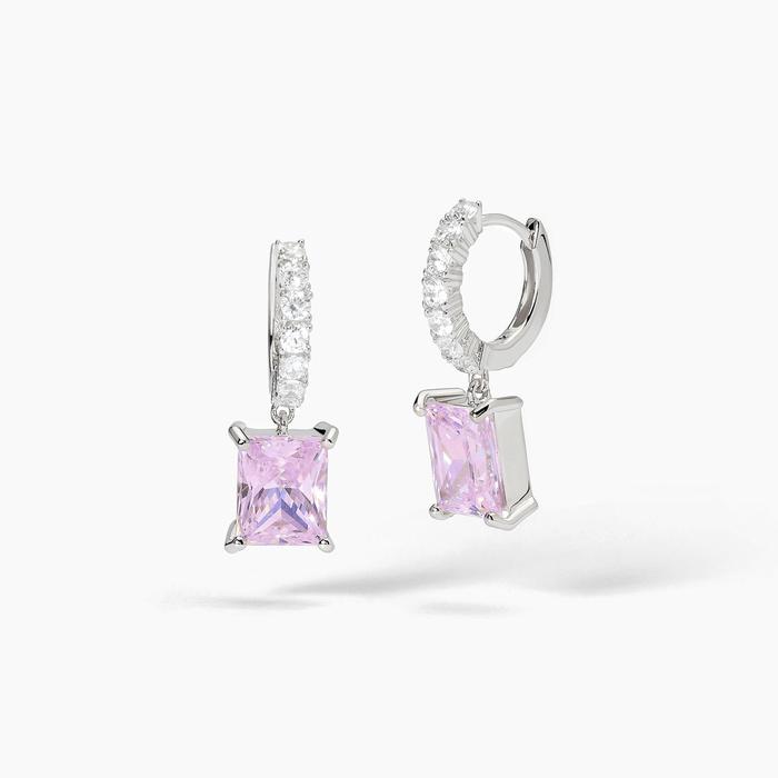 Boucles d'oreilles créoles en zircone rose taille princesse INFINITE DESIRE