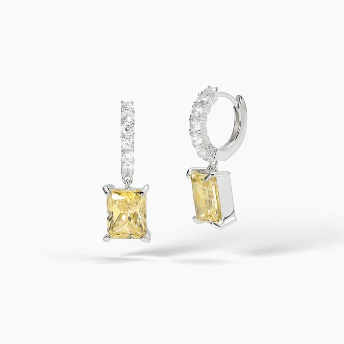 Boucles d'oreilles créoles en zircone citron taille princesse INFINITE DESIRE