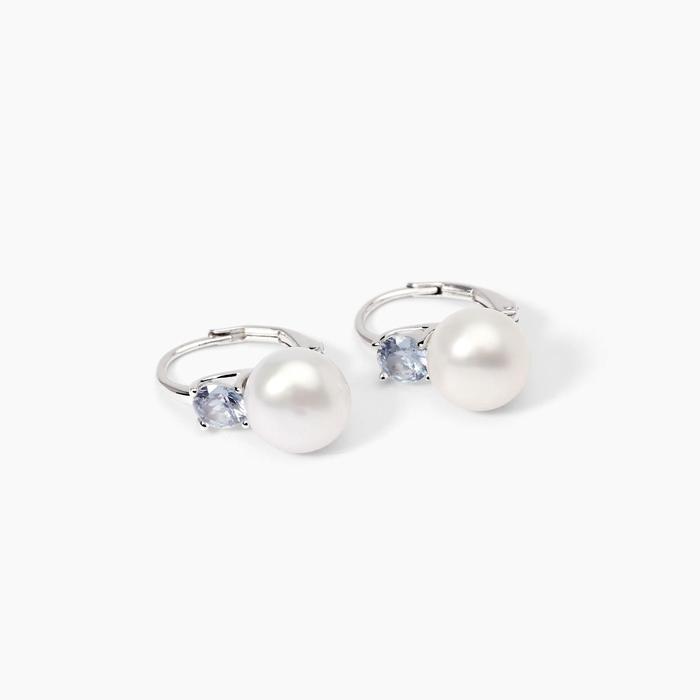 Boucles d'oreilles en argent avec aigue-marine synthétique et perles INVITATION DE MARIAGE