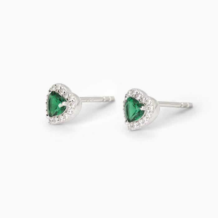 Boucles d'oreilles en argent avec émeraude synthétique taille cœur LOVE AFFAIR