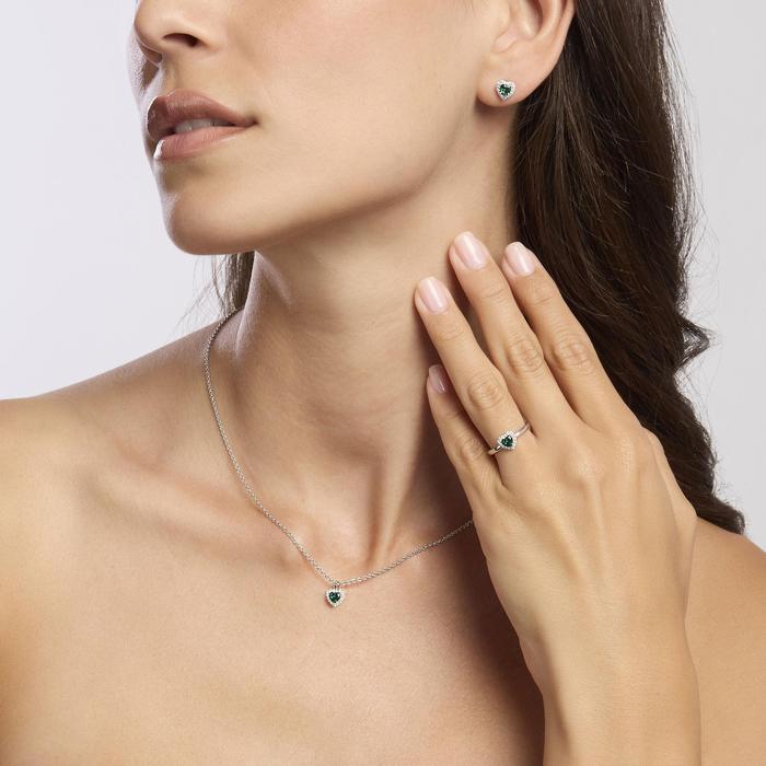 Orecchini in argento con smeraldi sintetici taglio cuore LOVE AFFAIR