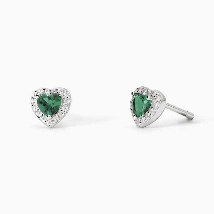 Boucles d'oreilles en argent avec émeraude synthétique taille cœur LOVE AFFAIR