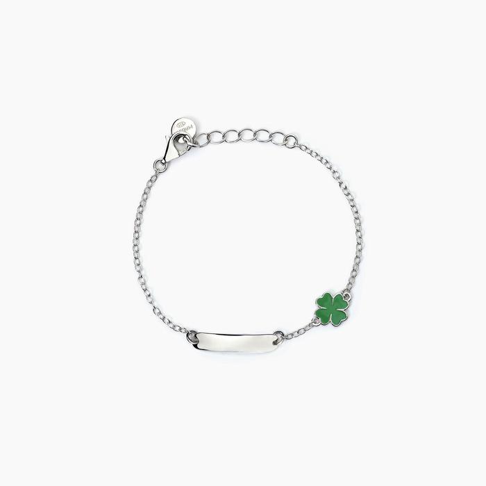 Bracciale personalizzabile in argento con quadrifoglio LUCKY