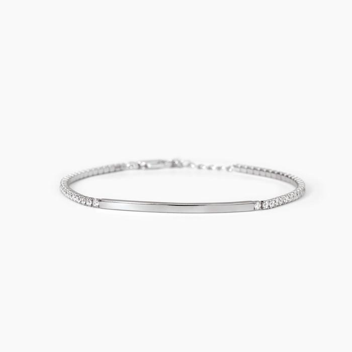 Bracelet en argent avec plaque et zircone blanche GENTLEMAN