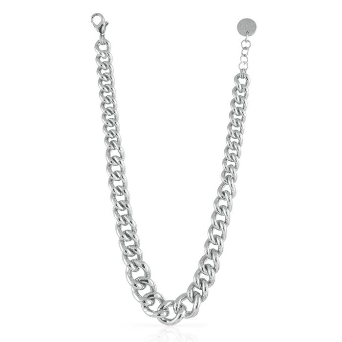 Collana in bronzo argentato con catena grumetta a scalare