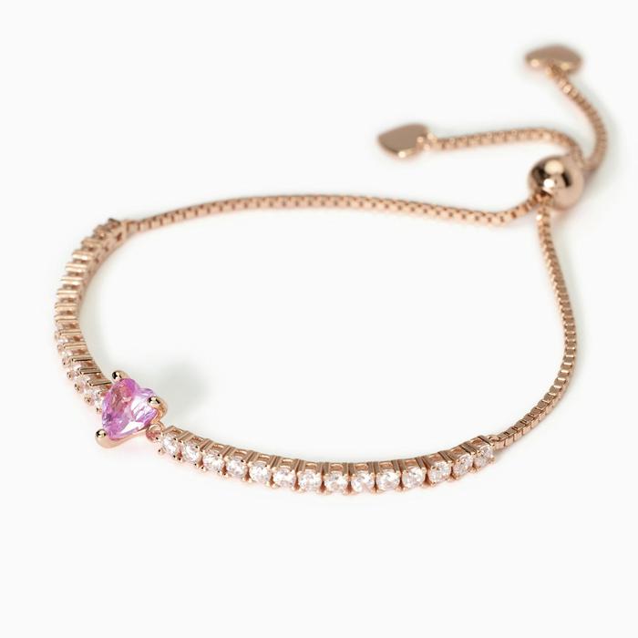 Bracelet en argent plaqué or rose avec tourmaline synthétique Rouge