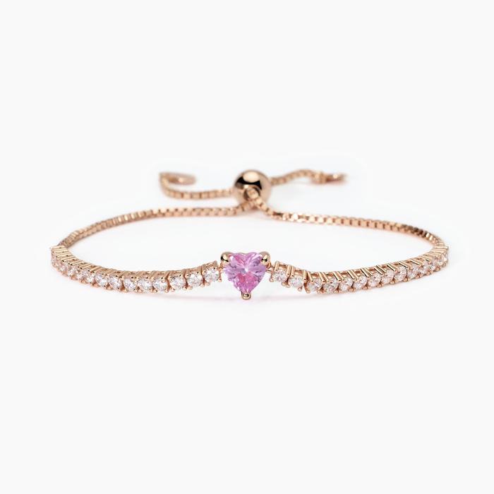Bracelet en argent plaqué or rose avec tourmaline synthétique Rouge