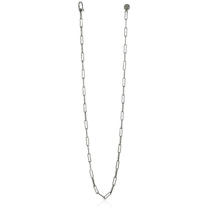 Collana lunga in bronzo argentato con catena paper clip