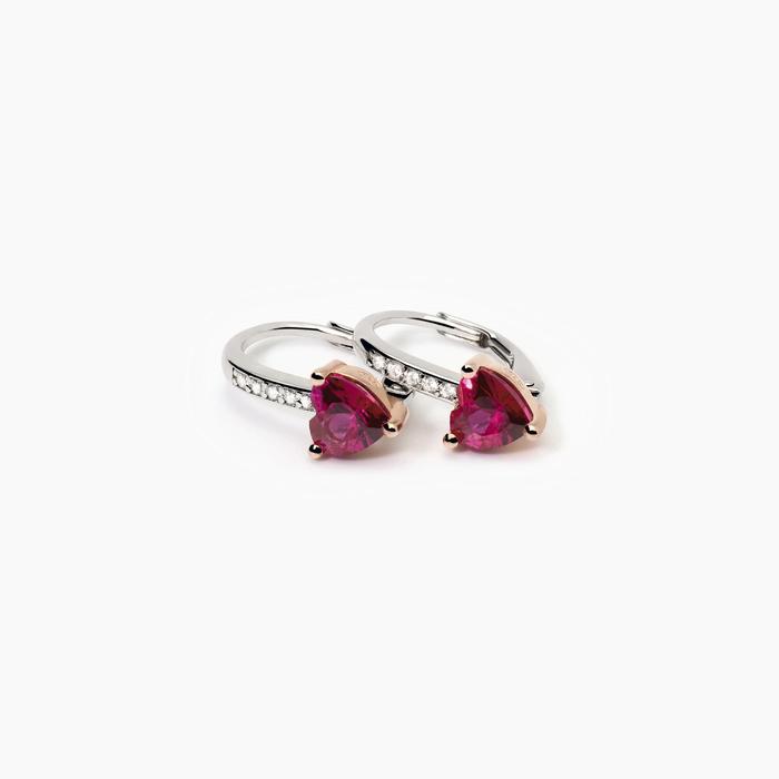 Boucles d'oreilles en argent avec rubis et zircons Rouge