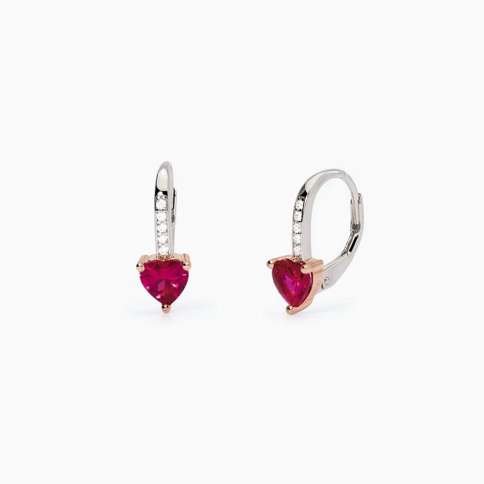 Boucles d'oreilles en argent avec rubis et zircons Rouge