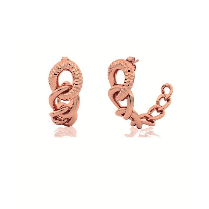 Orecchini in bronzo dorato rosa con catena diamantata