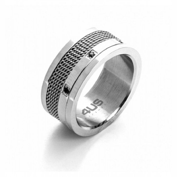Anello a fascia e zirconi neri