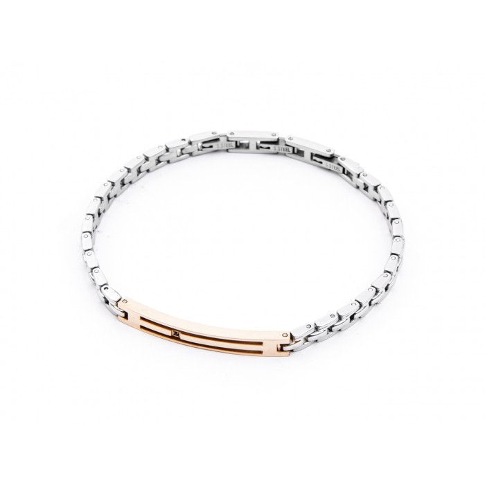Bracelet maille plate plaque rose