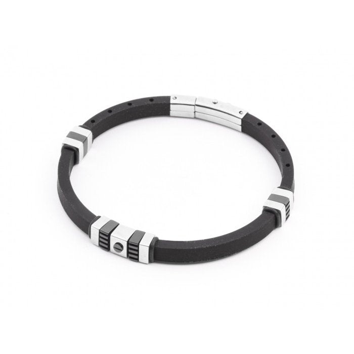 Black rubber and steel bracelet