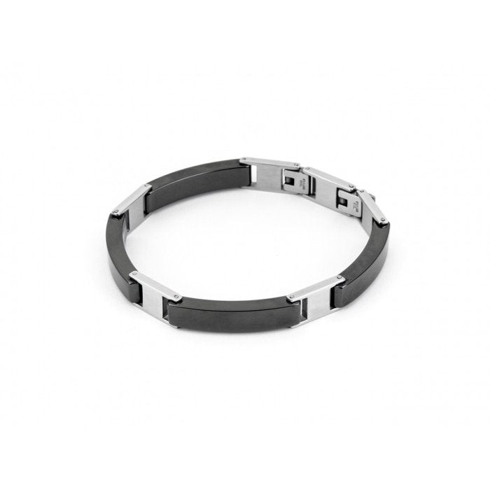 Bracciale acciaio e piastrine ceramica nera