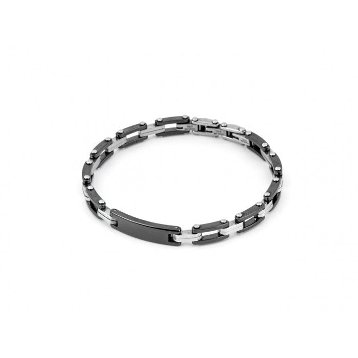 Bracciale acciaio e ceramica nera con piastra centrale