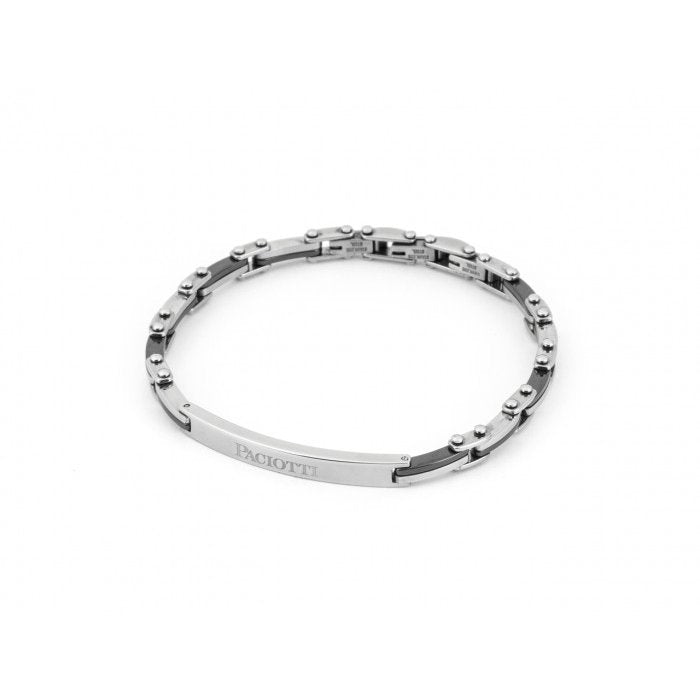 Bracciale acciaio e ceramica nera con piastra centrale