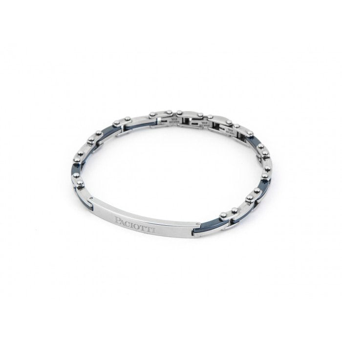 Bracciale acciaio e ceramica blucon piastra centrale