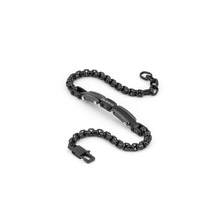 Bracciale brunito catena incatenata e inserti ceramica nera