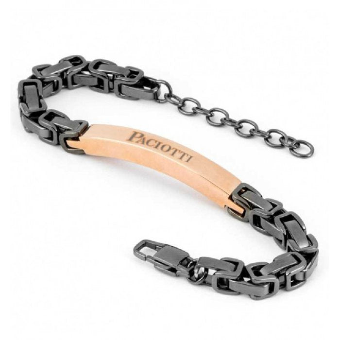 Bracciale maglia catena brunito con piastra rose'