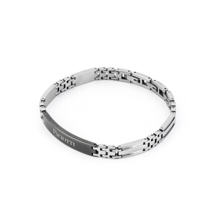 Bracciale acciaio con piastra centrale incisa pvd nero