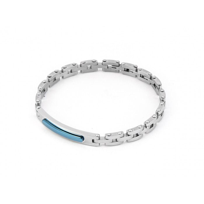 Bracciale acciaio con piastra centrale inserto pvd blu