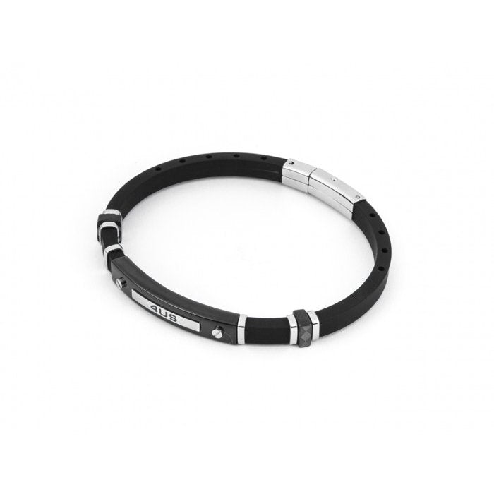 Bracciale caucciù con piastra centrale e inserti pvd nero