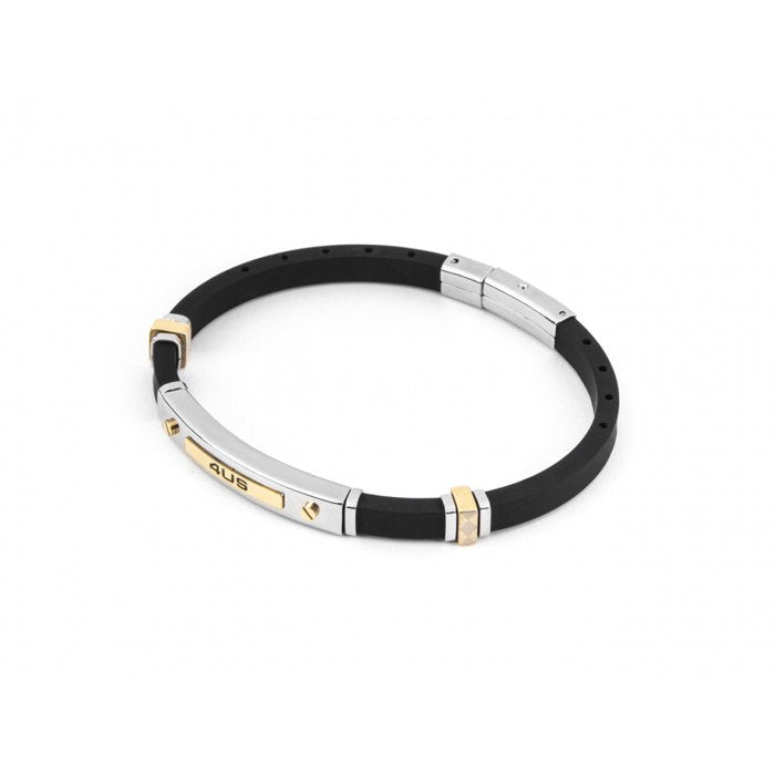 Bracciale caucciù con piastra centrale e inserti pvd rose gold