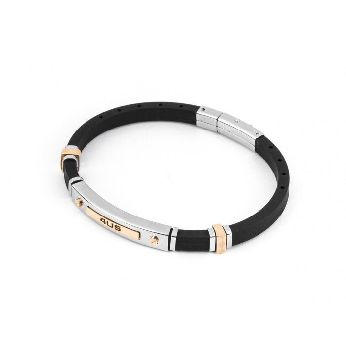 Bracciale caucciù con piastra centrale e inserti pvd rose