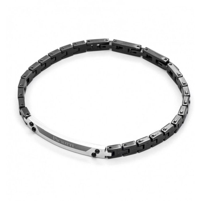 Bracelet en maille tressée brunie avec plaque