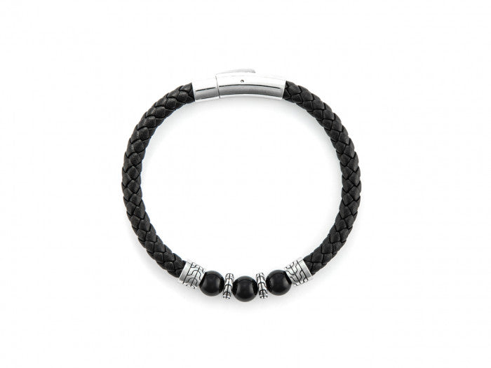 Black onyx leather bracelet
