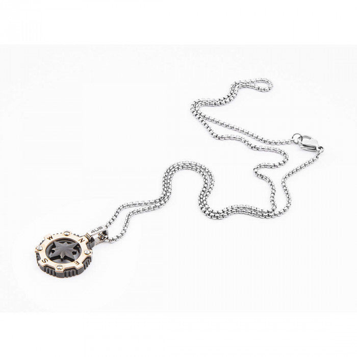 Collier pendentif boussole bicolore