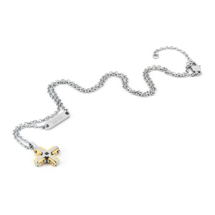 Collana pendente croce pvd rose con zircone nero