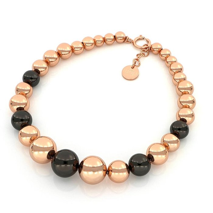 Collana Boule  in bronzo rosa e nero