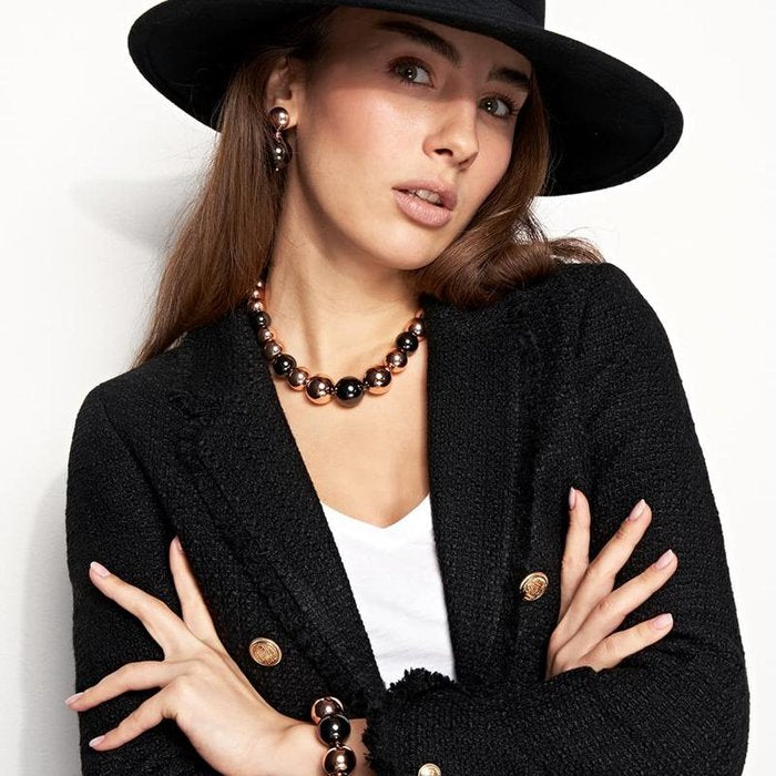 Collana Boule  in bronzo rosa e nero
