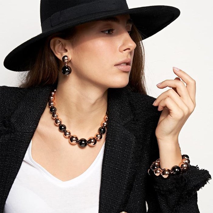 Collana Boule  in bronzo rosa e nero