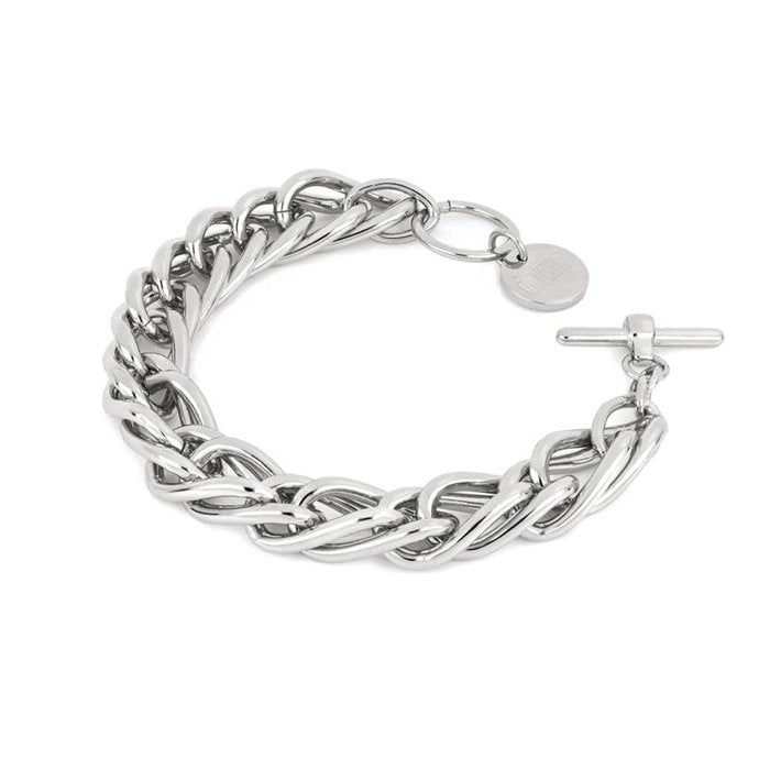 Bracciale in bronzo argentato con catena spiga