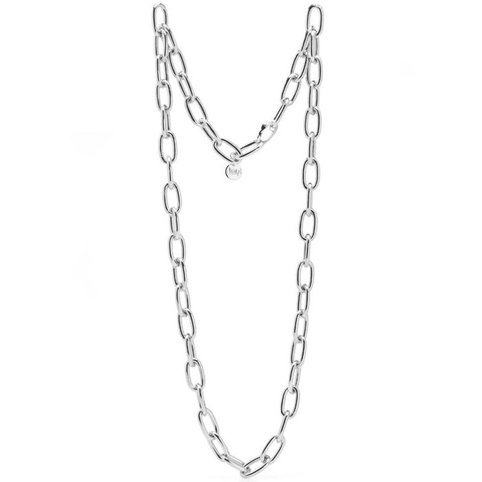 Collana catena lunga in bronzo argentato lucido