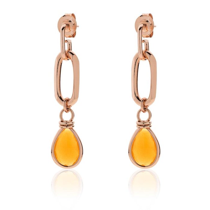 Orecchini in bronzo dorato con cristallo ambra