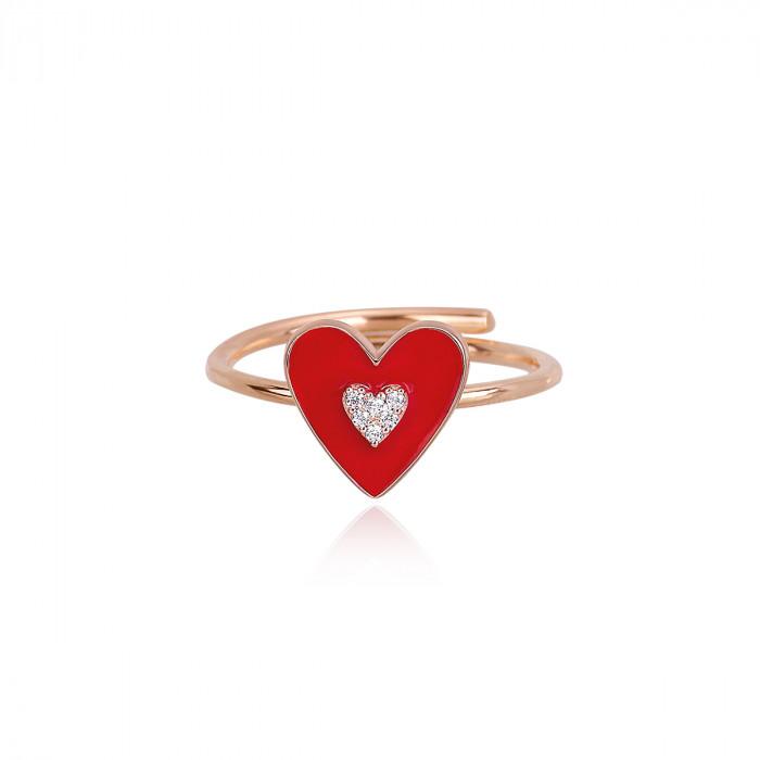 Anello rosè cuore smalto rosso zirconi - gioielleriaperdichizzi.it