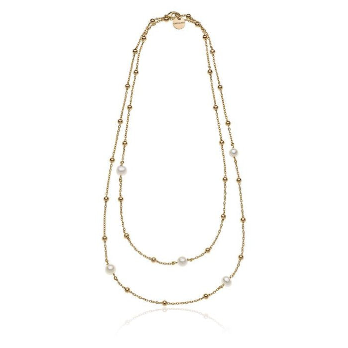 Collana in bronzo dorato e perle naturali