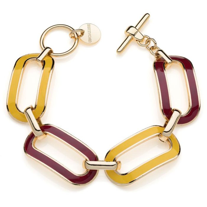 Bracciale dorato con smalto rosso e giallo