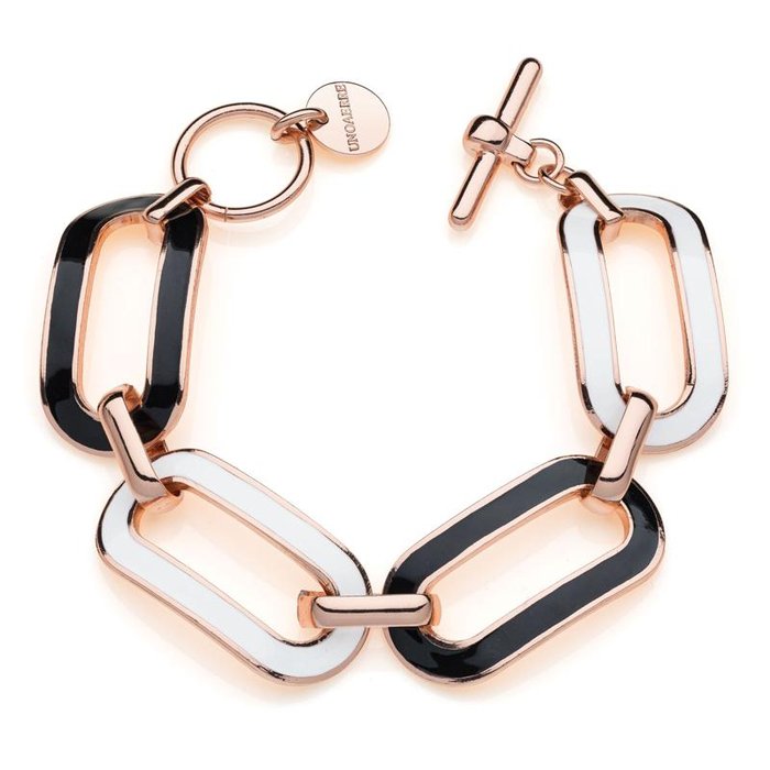 Bracciale dorato rosa con smalto bianco e nero