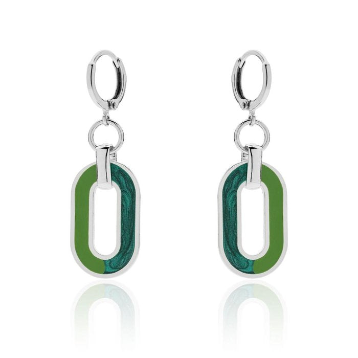 Orecchini in bronzo argentato con smalto verde