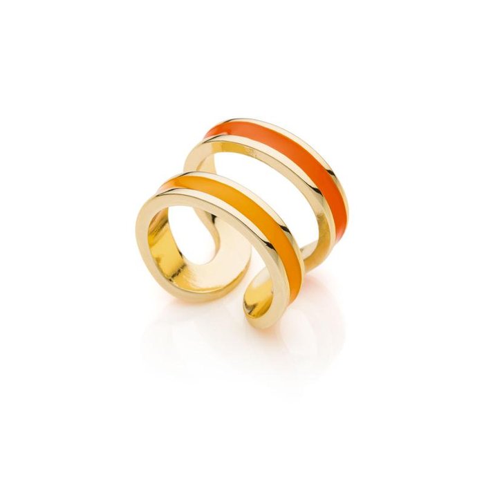 Anello dorato con smalto arancio