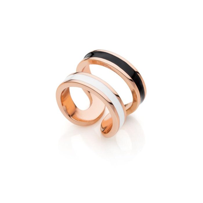 Anello rosa smalto bianco e nero