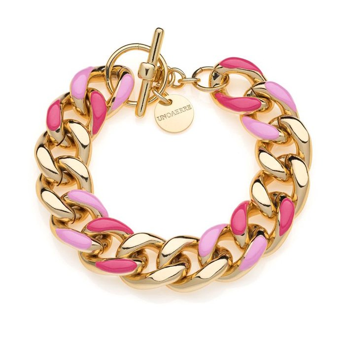 Bracciale groumette con smalto fucsia e rosa